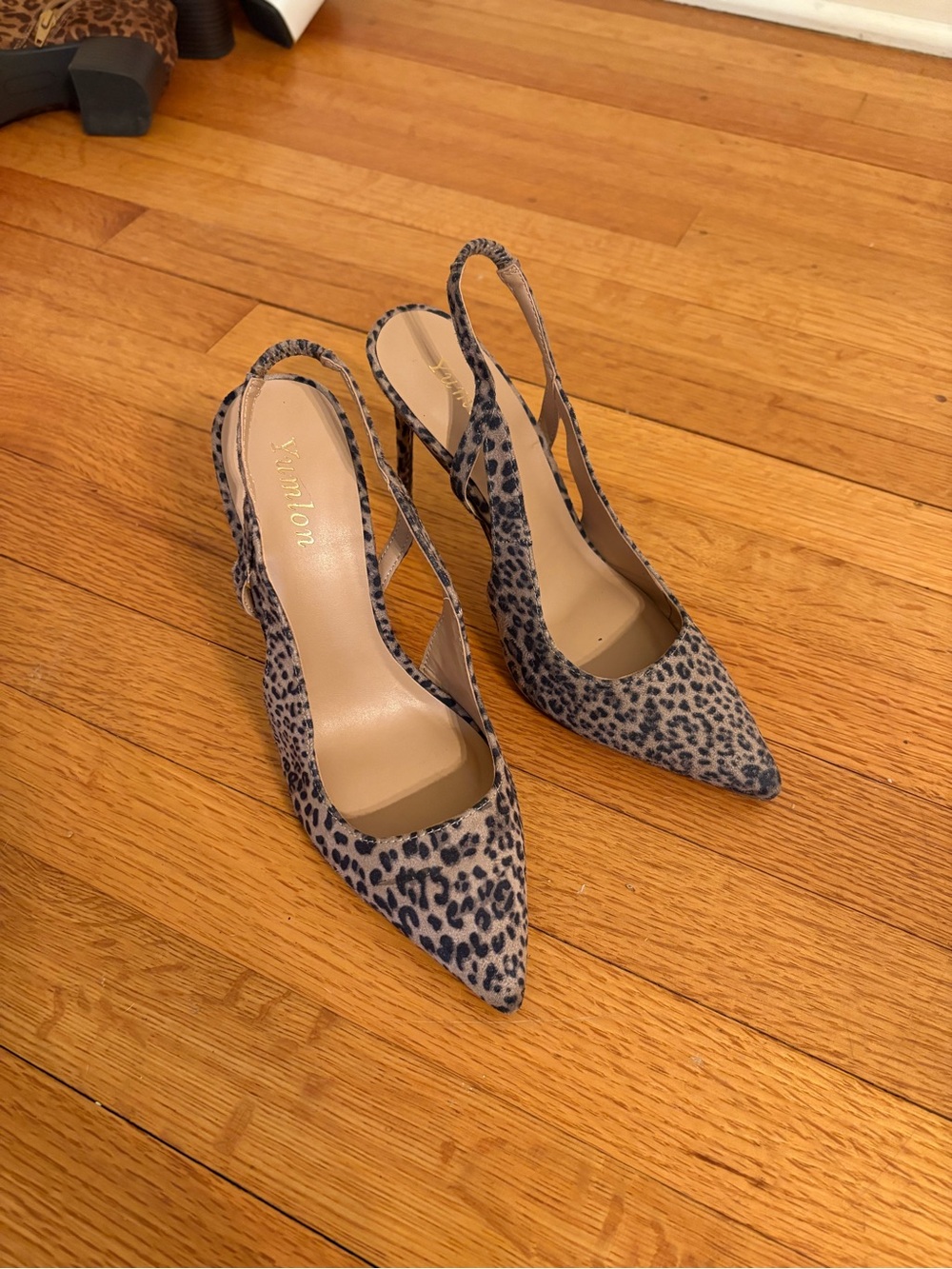 Yumlon Leopard-Print Pointed Slingback Heels - Gray/Black